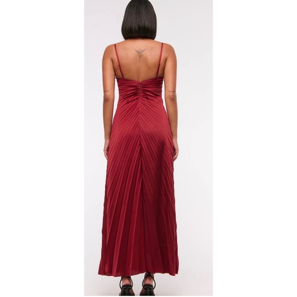 Abercrombie & Fitch Red Giselle Sunburst Pleated Maxi Dress Ruched XXL Tall - Picture 2 of 10